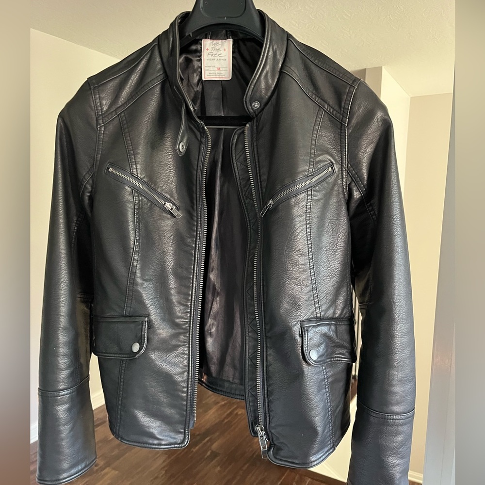 We The Free Black Faux Leather Moto Jacket